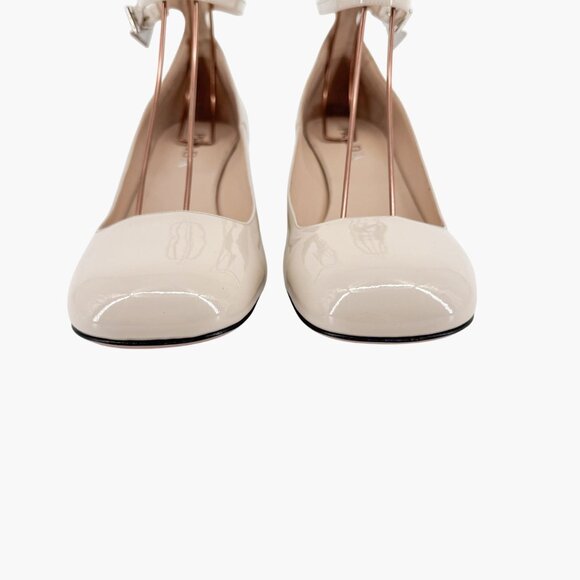 Prada Decolette Triangle Logo Mary Jane Pumps Size 40 US 10 Beige White Low Heel - Picture 6 of 14